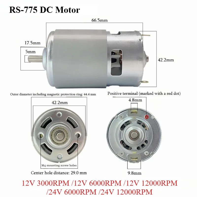 RS-775 DC Motor 12V-36V High Speed 3000-12000 RPM Low Noise Copper Core for Industrial Tools, Pumps, Fans, Robotics