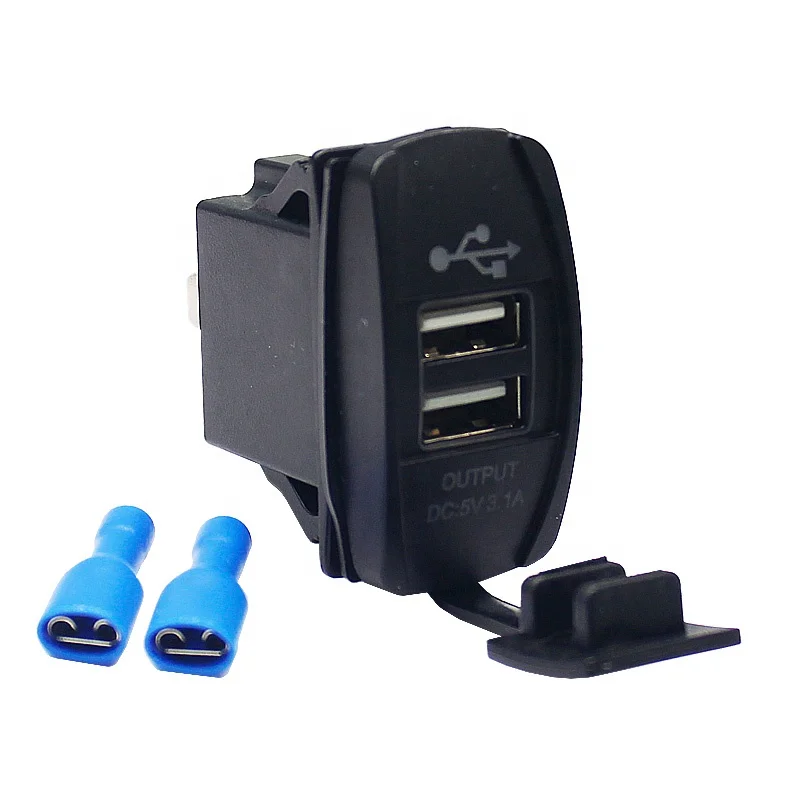 

Двойное автомобильное зарядное устройство USB, розетка 12 В, 3,1 А, кулисный переключатель, крепление на панели, киберпанк CE, универсальное зарядное устройство с 2 портами USB для мотоцикла 12-24 В