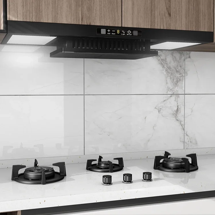 Multifunctional household space-saving anti-fouling black top suction range hood