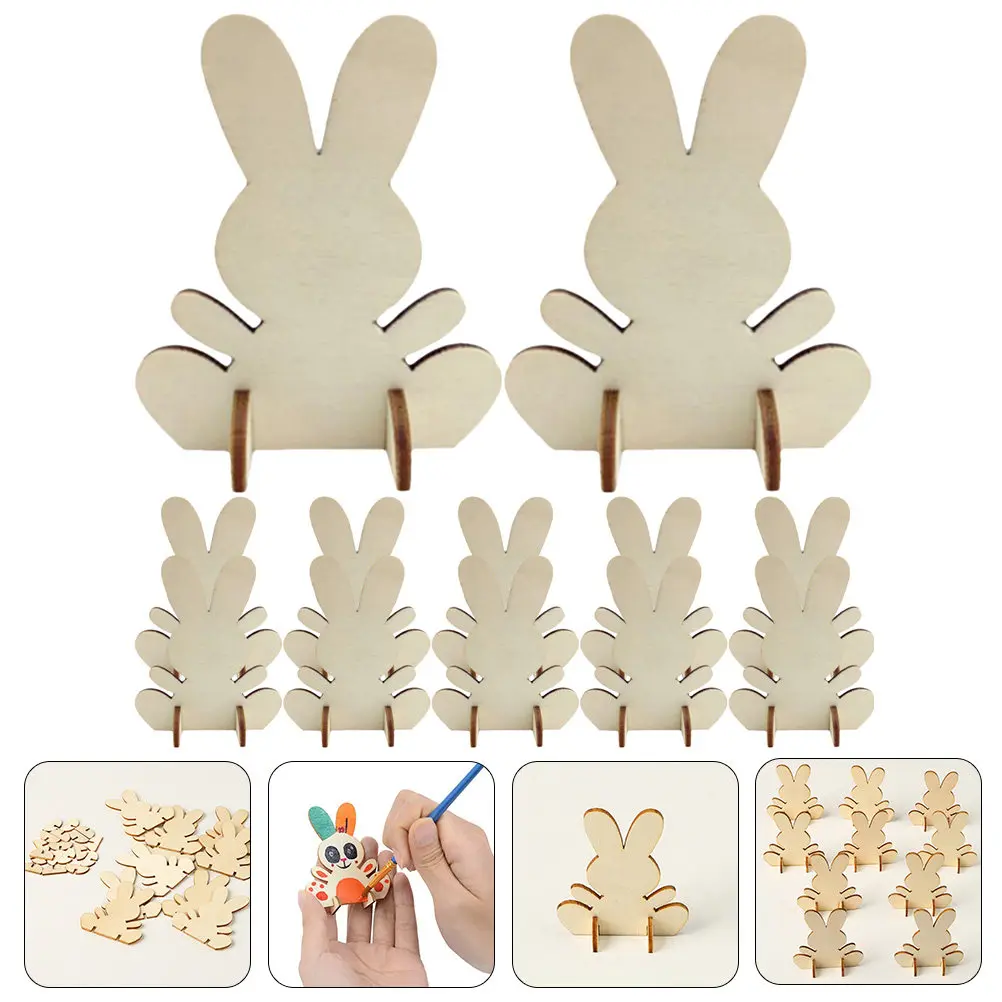 

Набор из 12 деревянных заготовок в форме кроликов для раскрашивания, для детского творчества, Пасхальный набор для поделок, товары для художественных проектов, праздничный набор