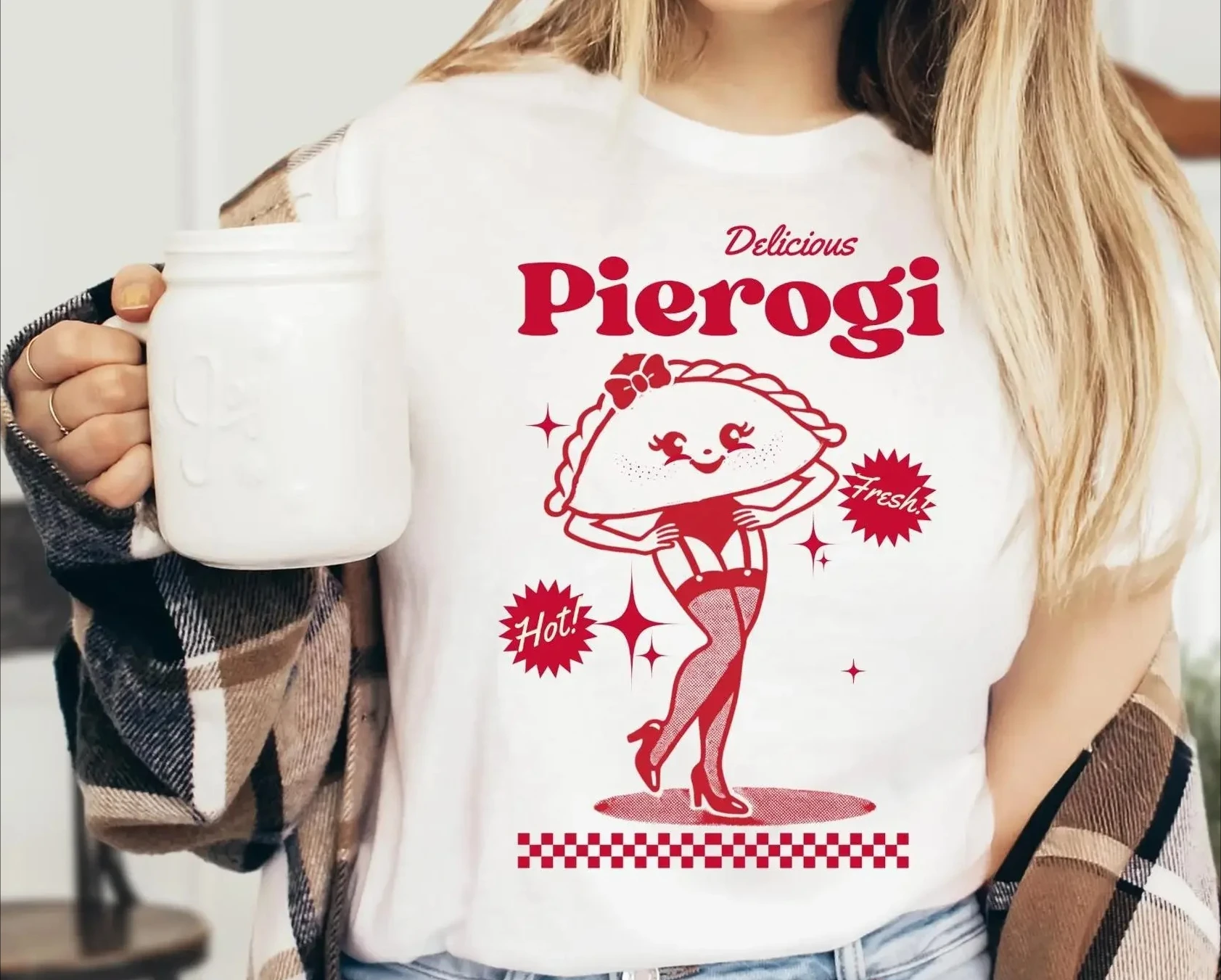 

Pierogi Kitschy Retro Jersey T Shirt for Makers Lovers Women Y2k Top Goth Women Clothes