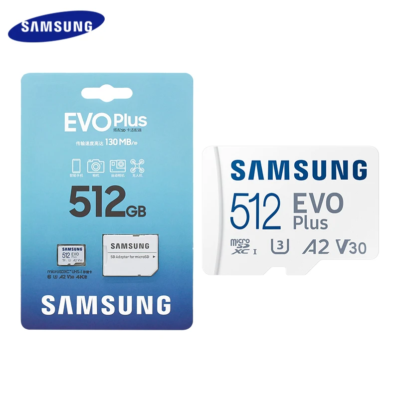 SAMSUNG A2 V30 microSDXC Memory Card Original EVO Plus Micro SD Card 64GB 128GB 256GB 512GB U3 C10 Storage TF Card for Phone