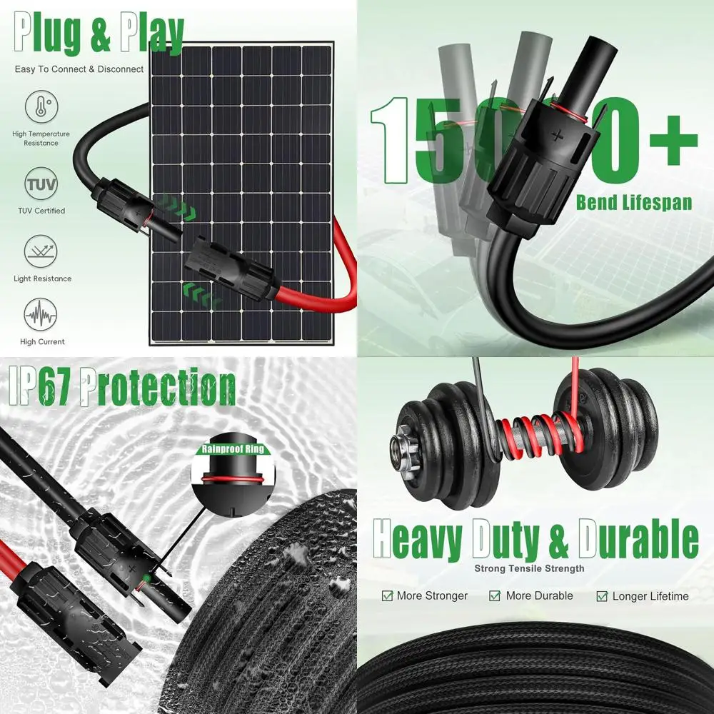 10AWG 70ft Extension Cable with IP67 Rated Male and Female Connectors, Includes 6 Pairs of Free Connector Panel Adapter Kit