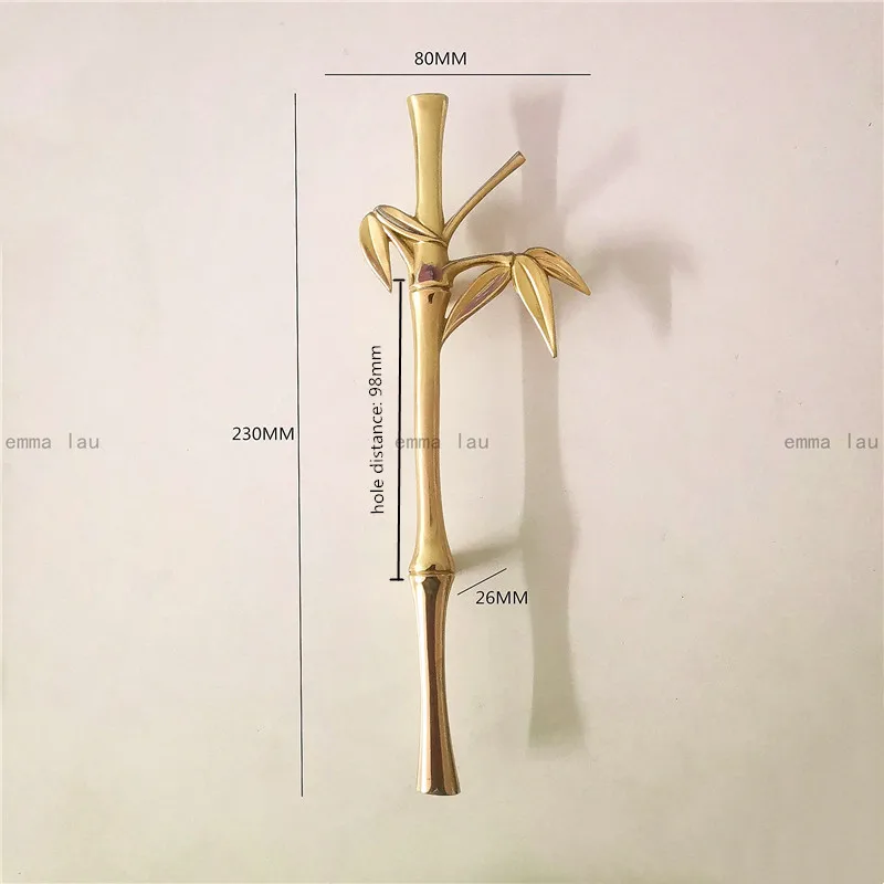 Latão fundição de bambu forma botão e lidar com móveis estante guarda-roupa duplo buraco lidar com puxadores da porta do armário