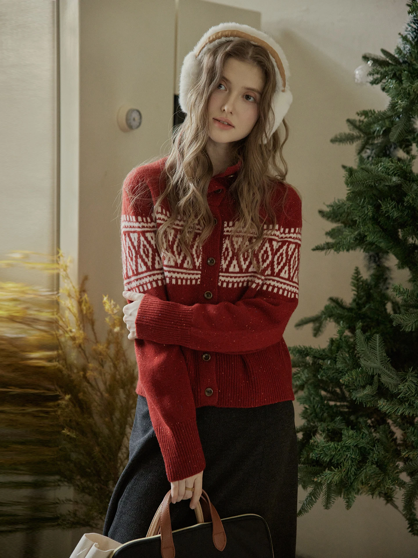 

Кардиган C.PAIA Cisas Aosphere Feel из шерстяной пряжи, вязаный, с геометрическим узором, двухцветный, с воротником-стойкой, длинный, теплый свитер