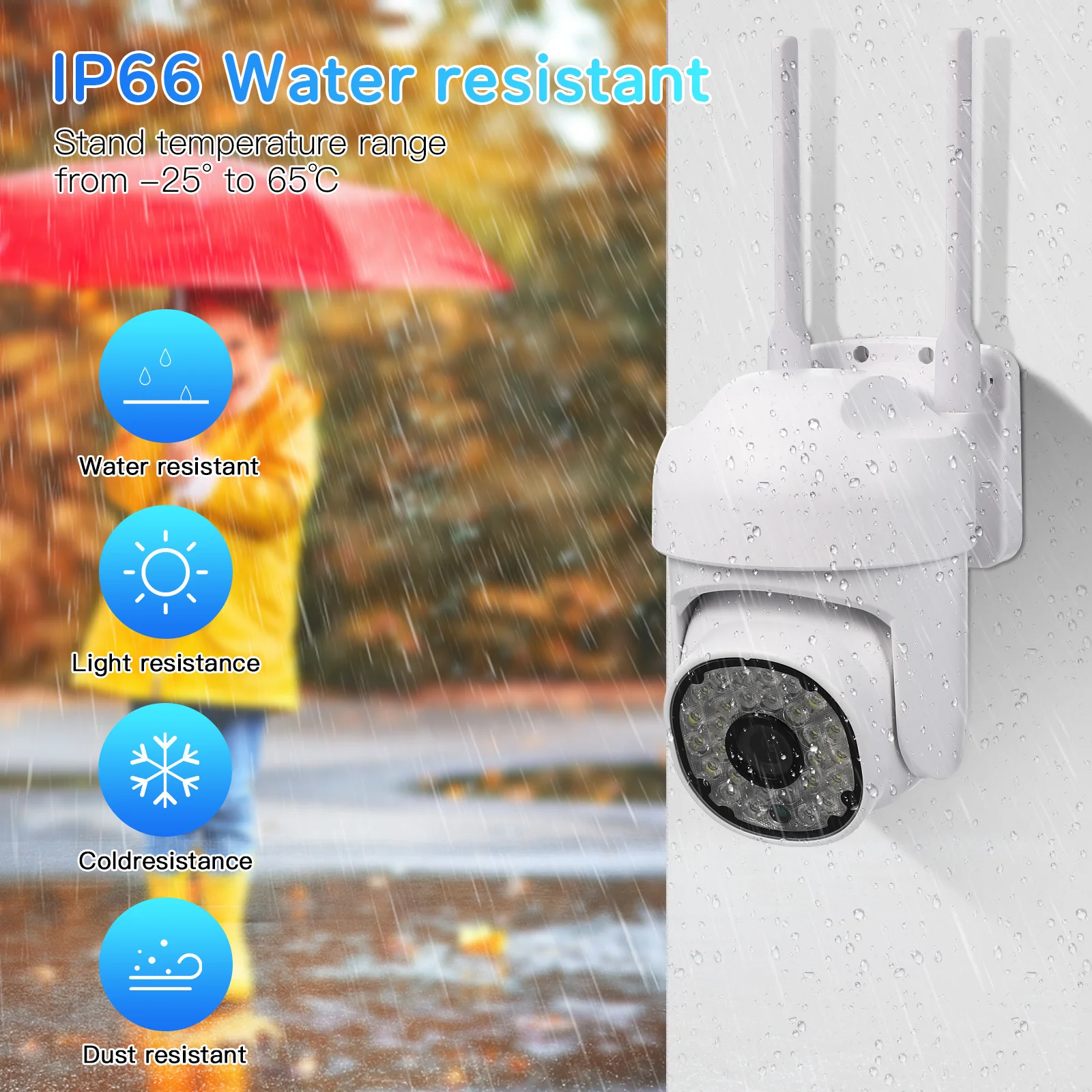 كاميرا مراقبة 5G لاسلكية واي فاي، رؤية ليلية داخلية خارجية، مراقبة صوتية ثنائية الاتجاه -25 ~ 65 ℃ تخزين سحابي محلي مقاوم للطقس #5