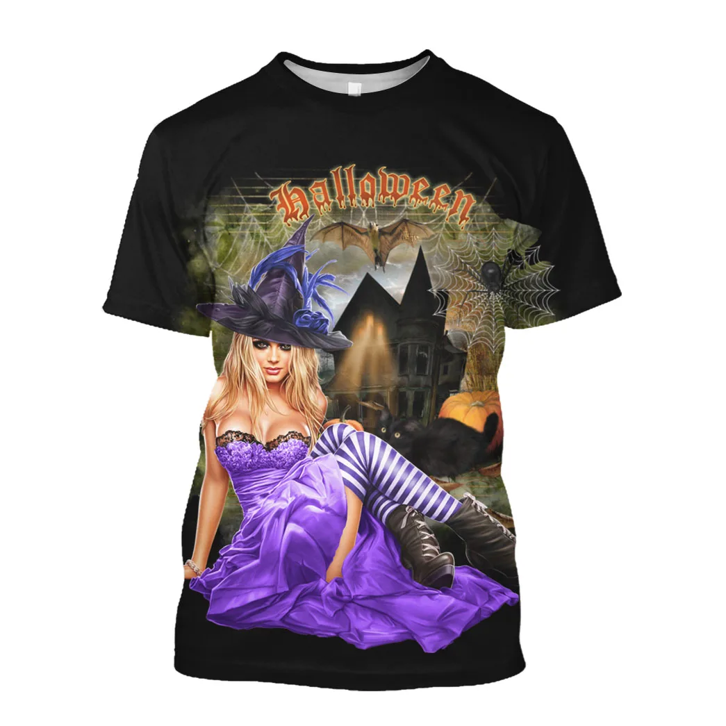 Jumeast Halloween Day 3D Graphic T Shirts Trick Or Tread Printed T Shirt Anime Purple Sexy Witch Pumpkin Bat Size Clothes Tops