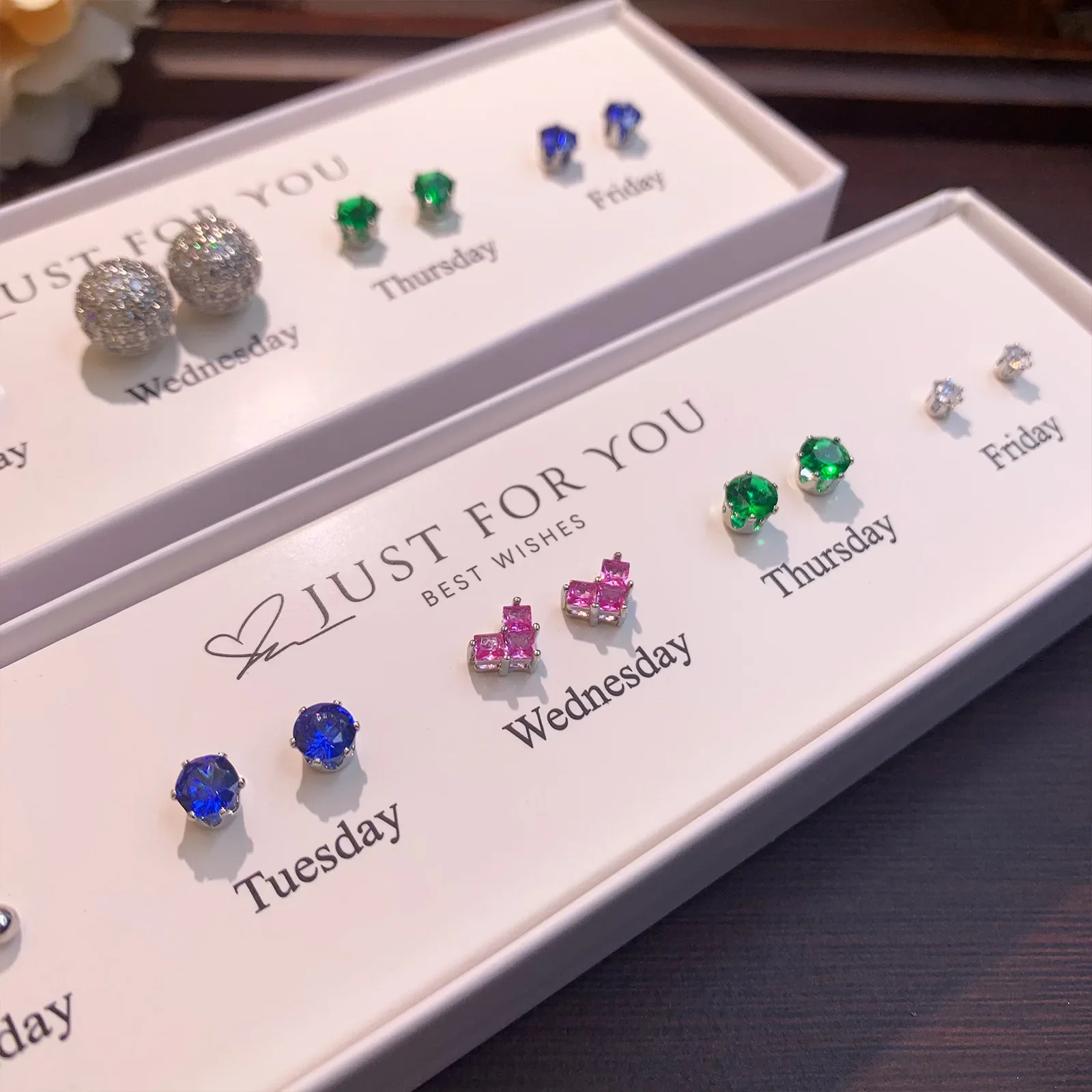 JF simple small square round pearl Ear studs fashionable light luxury inlaid with colored zircon tassel set earrings jewelry