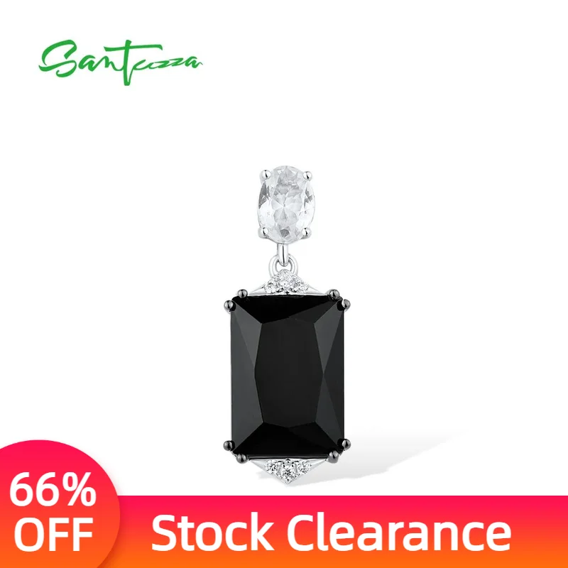 SANTUZZA Silver Pendant For Women Genuine 925 Sterling Silver Sparkling Black Glass Simple Daily Wear Party Trendy Fine Jewelry