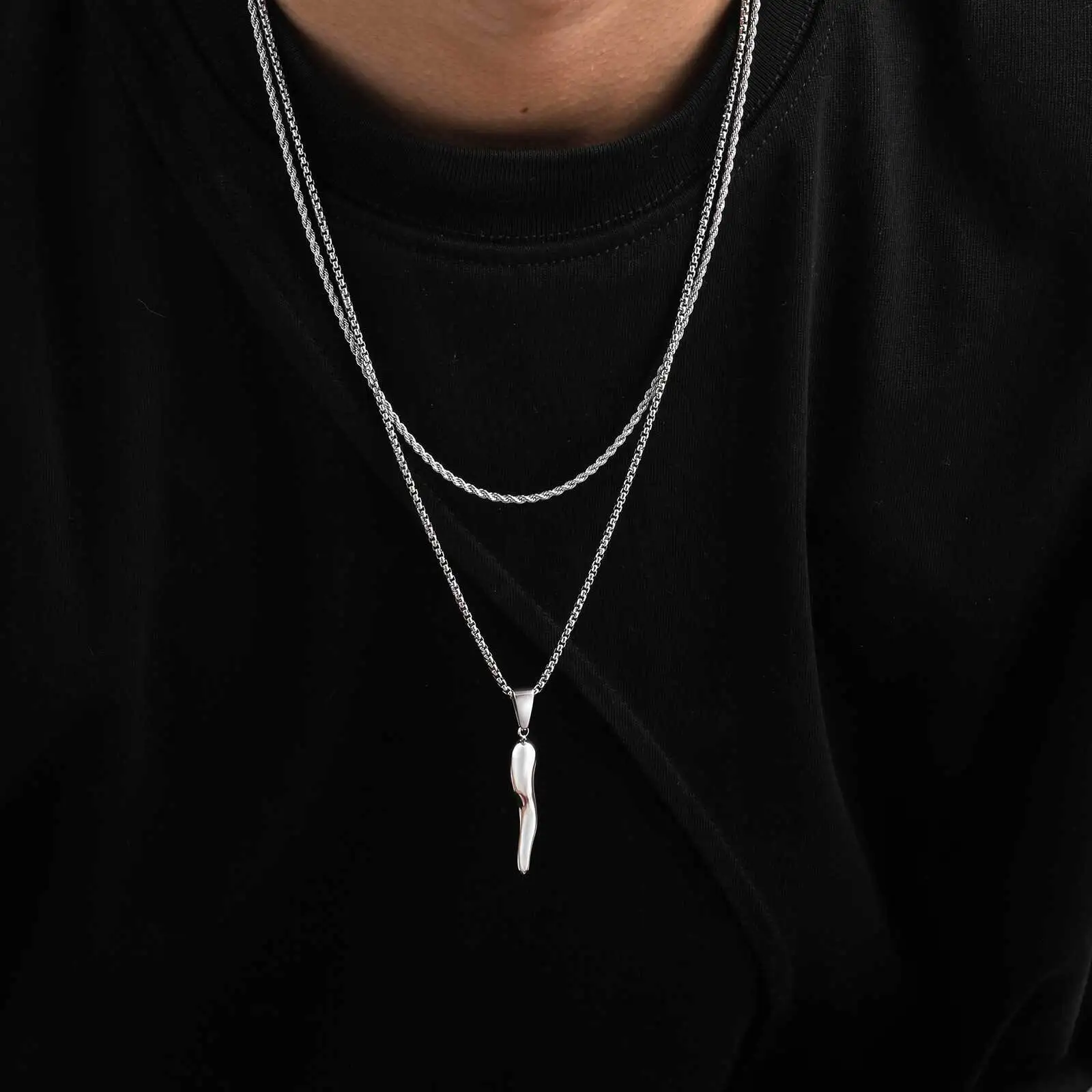 

Vnox Stainless Steel 2pcs Necklaces For Men Boys, Two Style Chains Cool Italian Horn Pendant, Talisman Protection Gifts To Teen