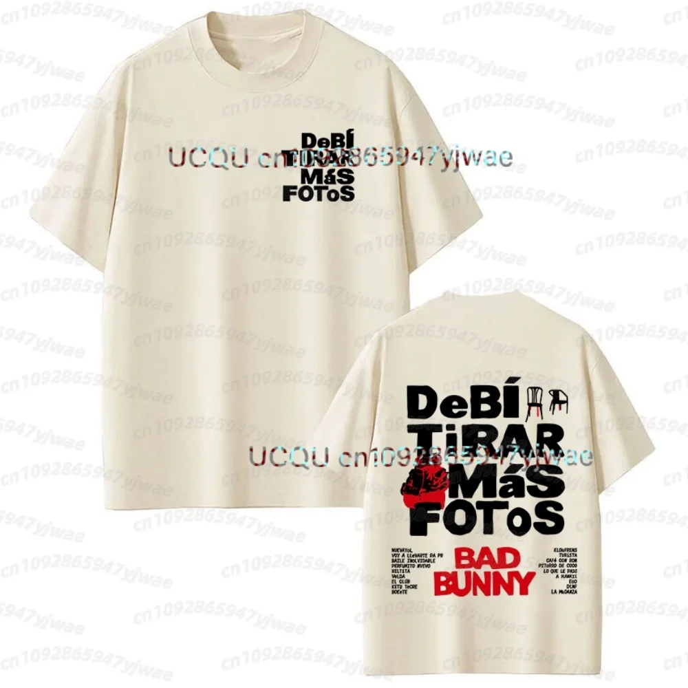 

2026 Men Women name tag Tees 2026 men Rapper Bunny T-shirt Debi Tirar Mas Fotos DTMF World Tour T Shirts Men's Women t-shirt