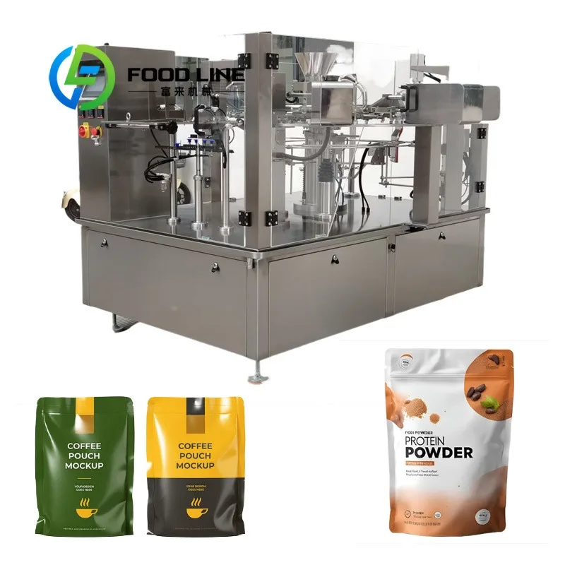 Rotary Premade Pouch Packing Machine Food Grade Stainless Steel Contact Parts Meets Sanitation Standards For Edible Powder