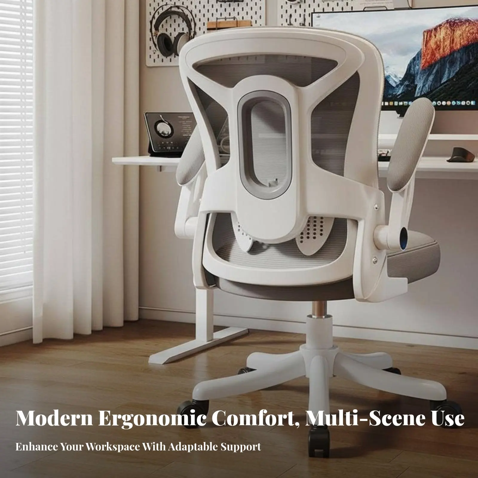 Ergonomic Highspine Chair Reclining Function Highspine Mesh Chair with Headrest Support Flip-up Armrests for Gaming Setup