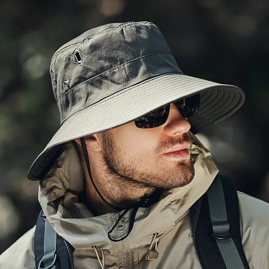 Sombrilla de aleros grandes para hombre, sombrero de sol a prueba de viento para montar, senderismo, pesca, gorra de pescador al aire libre, moda