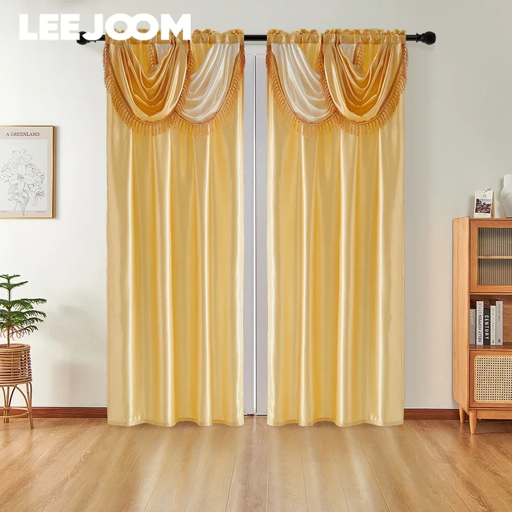 LEEJOOM A Set  Wave Valance+1PC Curtain Decorative French Window Blind Blackout for Living Room Home Decor