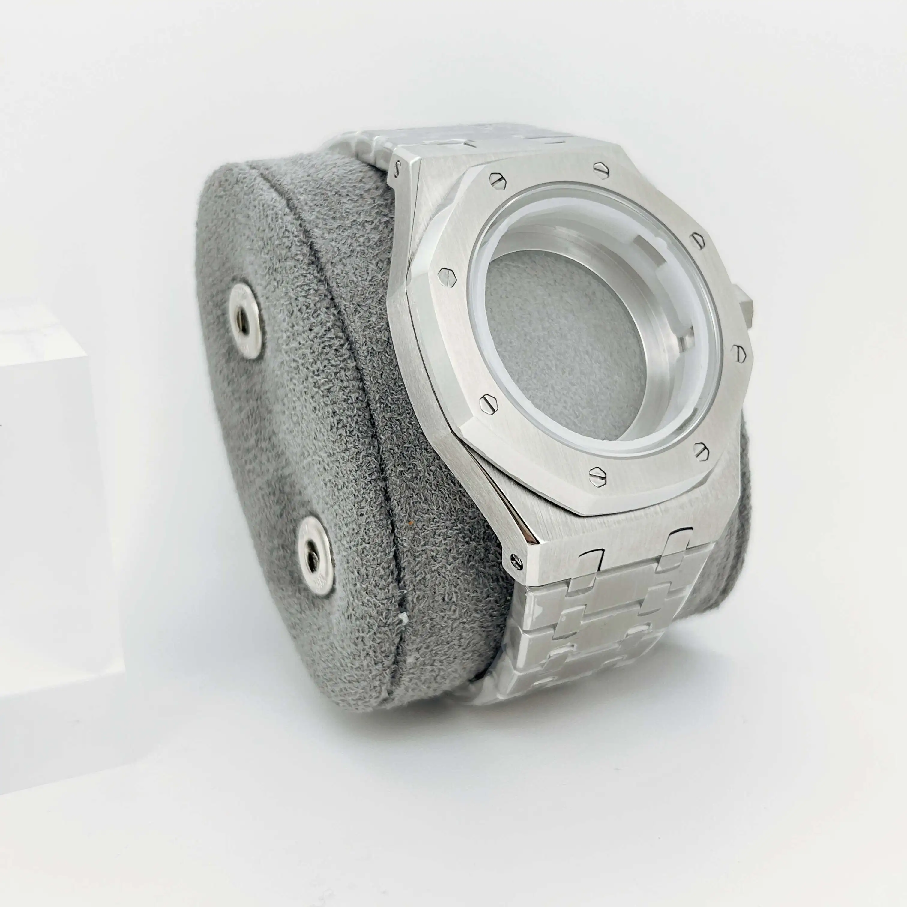 

41mm Silver Watch Case Butterfly Buckle Strap Watch Transparent Bottom PVD Accessories for NH35 NH36 NH70 Movement Parts No Logo