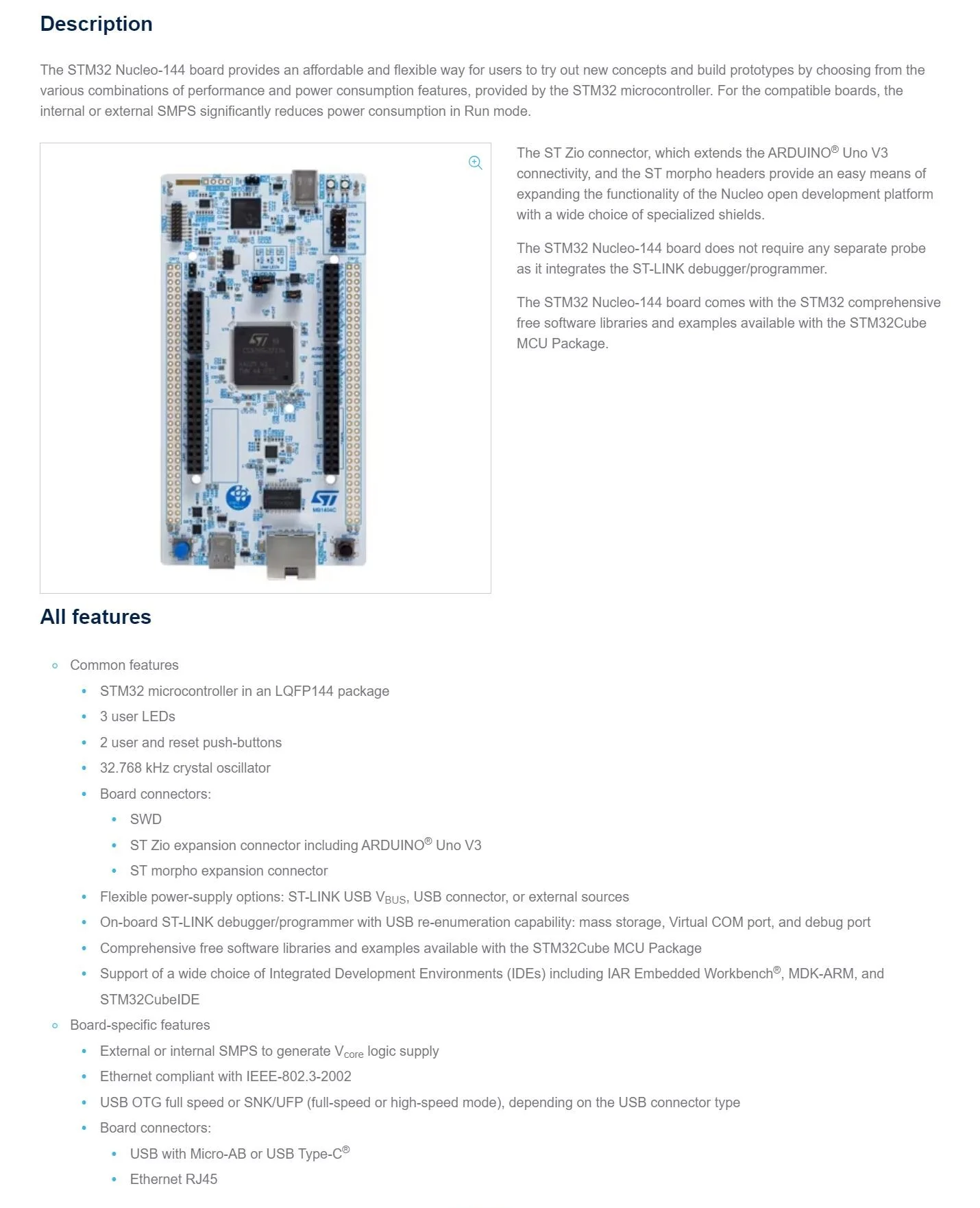 NUCLEO-H563ZI STM32 Nucleo-144 development board with STM32H563ZIT6 MCU, supports Arduino, ST Zio and ST Morpho connectivity