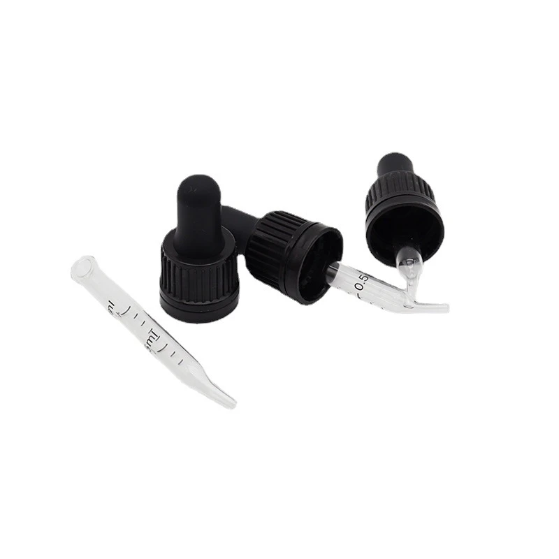 100 Stuks 5-50 Ml Essentiële Olie Flessen Cap 18/410 Zwart Plastic Cover Druppelaar Deksel Lijm hoofd Deksel Met Glazen Druppelaar Pijp