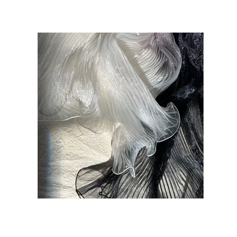 Organza Fabric Black White Gradient Water Gloss Yarn Pleated Dress Designer Clothing Diy Sewing Cloth Nylon Polyester Material