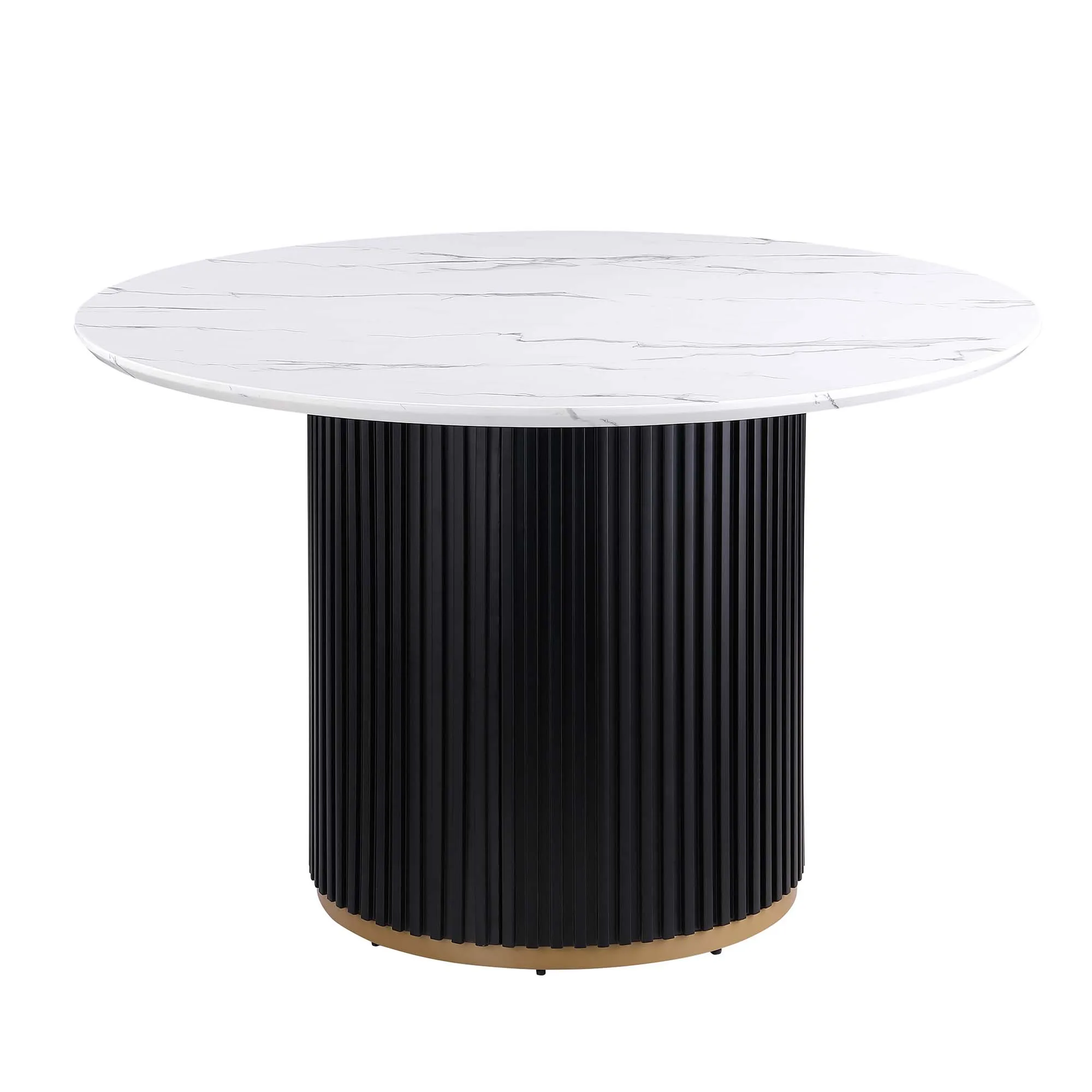 *Marble Dining Table, Black Wave Metal Base with Gold Decoration - Accommodates 4 People for Kitchen & Dining Room