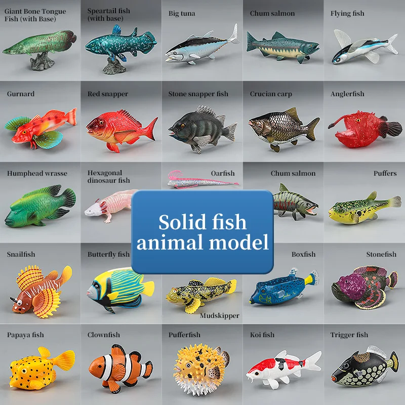 Zestaw figurek zwierząt morskich - Ryby oceaniczne: tuńczyk, ryba żagle, okonik, grufer, łosoś, zabawka edukacyjna z PVC dla dzieci
