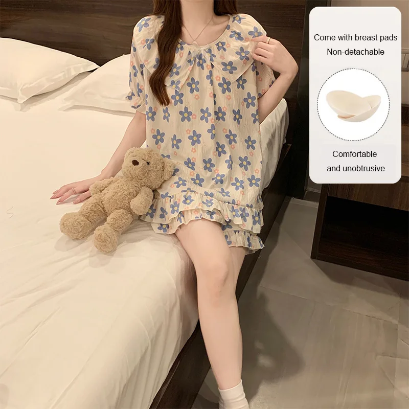 2 قطعة مجموعة الصيف قصيرة الأكمام الحلو الأميرة نمط فضفاض السراويل بيجامة مع الصدر ملابس المنزل 2025 ملابس خاصة جديدة