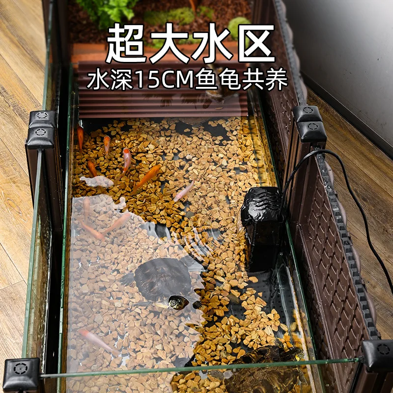 Резервуар для разведения черепахи Ящик для разведения воды и земной черепахи Экологическая среда Встроенный стеклянный резервуар Резервуар для черепахи из бразильской травы