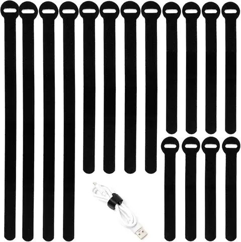 150PCS Reusable Cable Ties - 4 Sizes, Hook & Loop Straps for Cable Management, Black
