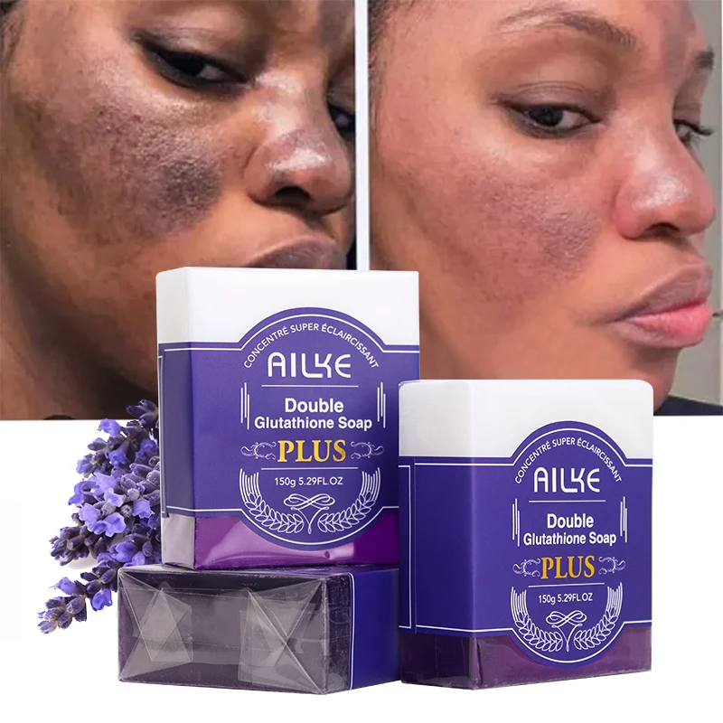

AILKE Double Glutathione Whitening Soap Bar, Natural Lavender Scent, For Face, Body, Reduce Dark Spots, Clean Skin, 150g/5.3 oz