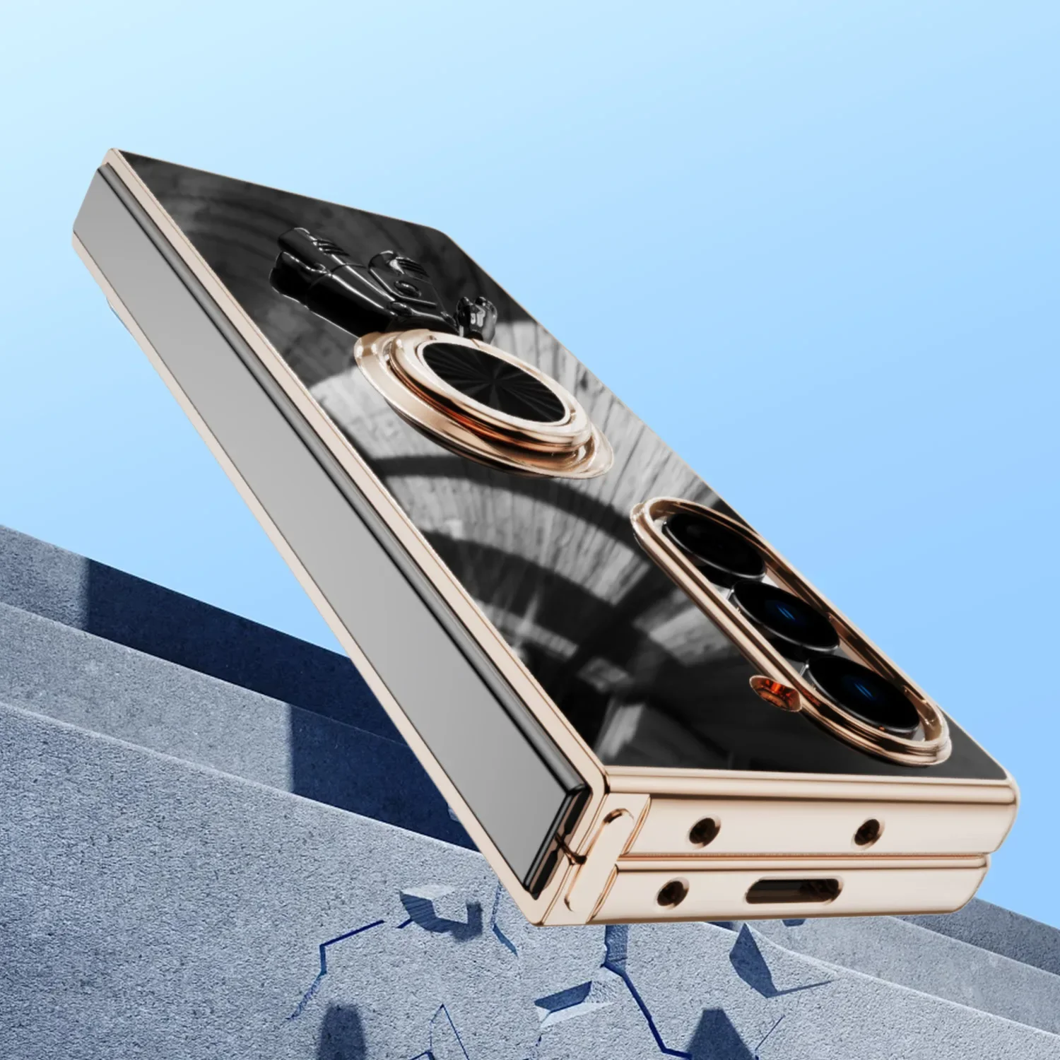 Electroplating 6D Astronaut Phone Case for Samsung Galaxy Z Fold 7 6 5 4 Fold6 Fold5 Fold4 Magnetic Ring Holder Shockproof Cover