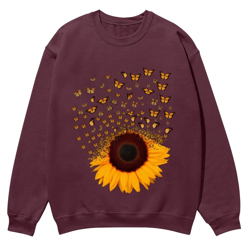 Adorable Butterfly Sunflower Graphic Sweatshirt Cusal Sweatshirt Trendy Long Sleeve Shirt Comfort Colors Unisex Sweatshirt