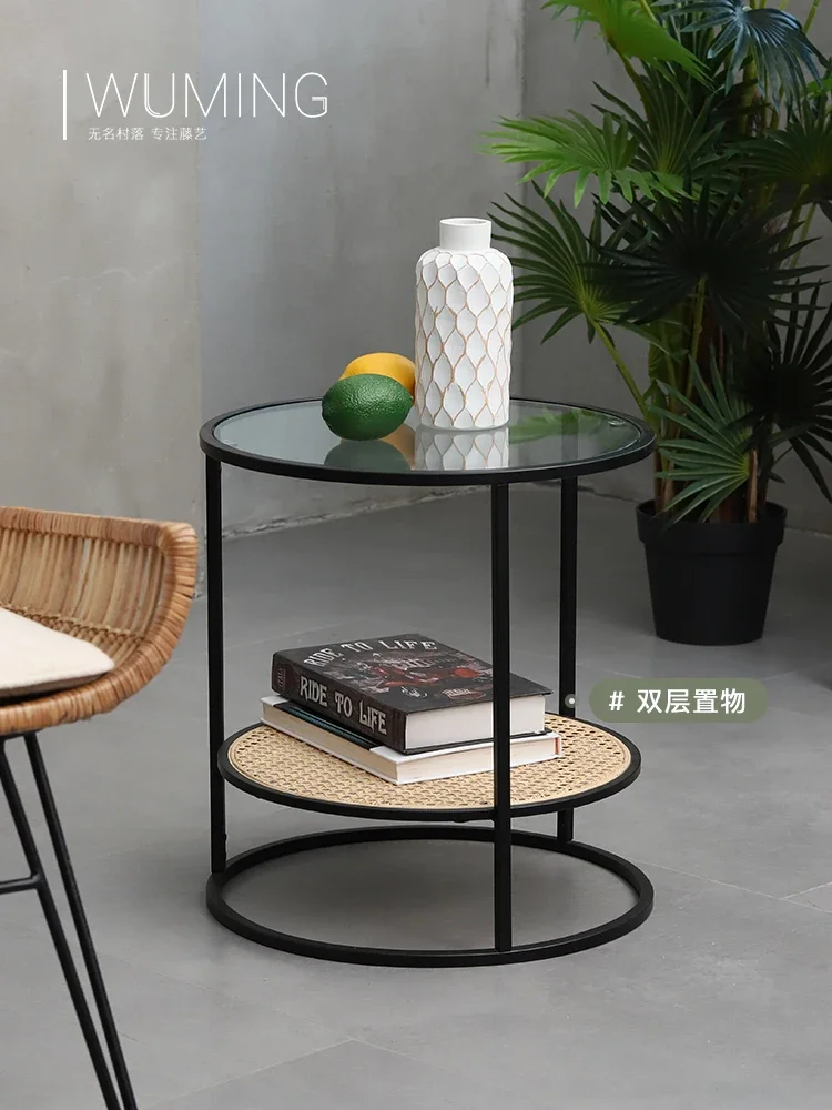 Silent Style Rattan Woven Sofa Side Table Simple Coffee Table Minimalist