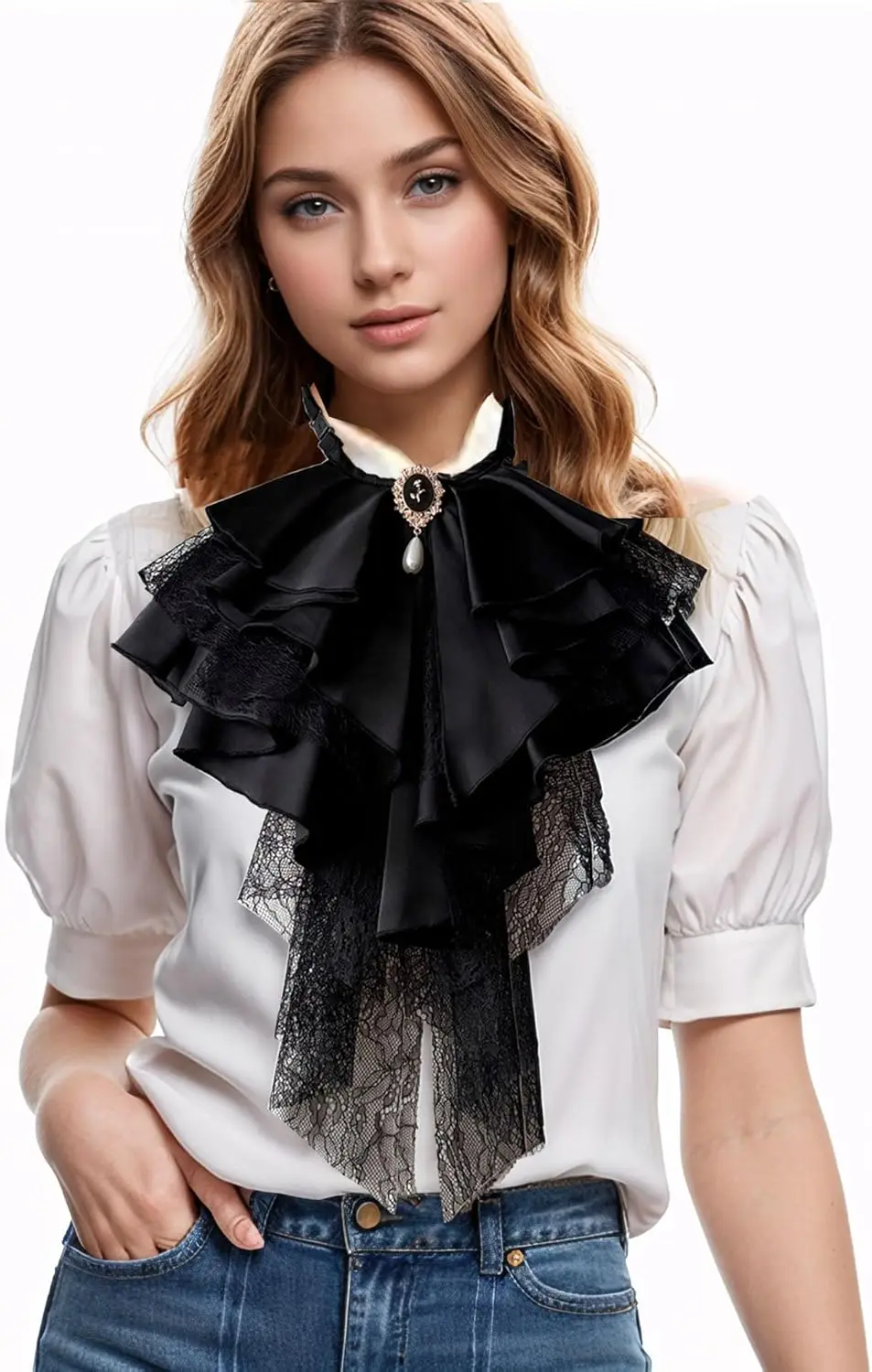 الفيكتوري Steampunk طوق كشكش الاستعماري الدانتيل Jabot ربطة العنق لوليتا التبعي