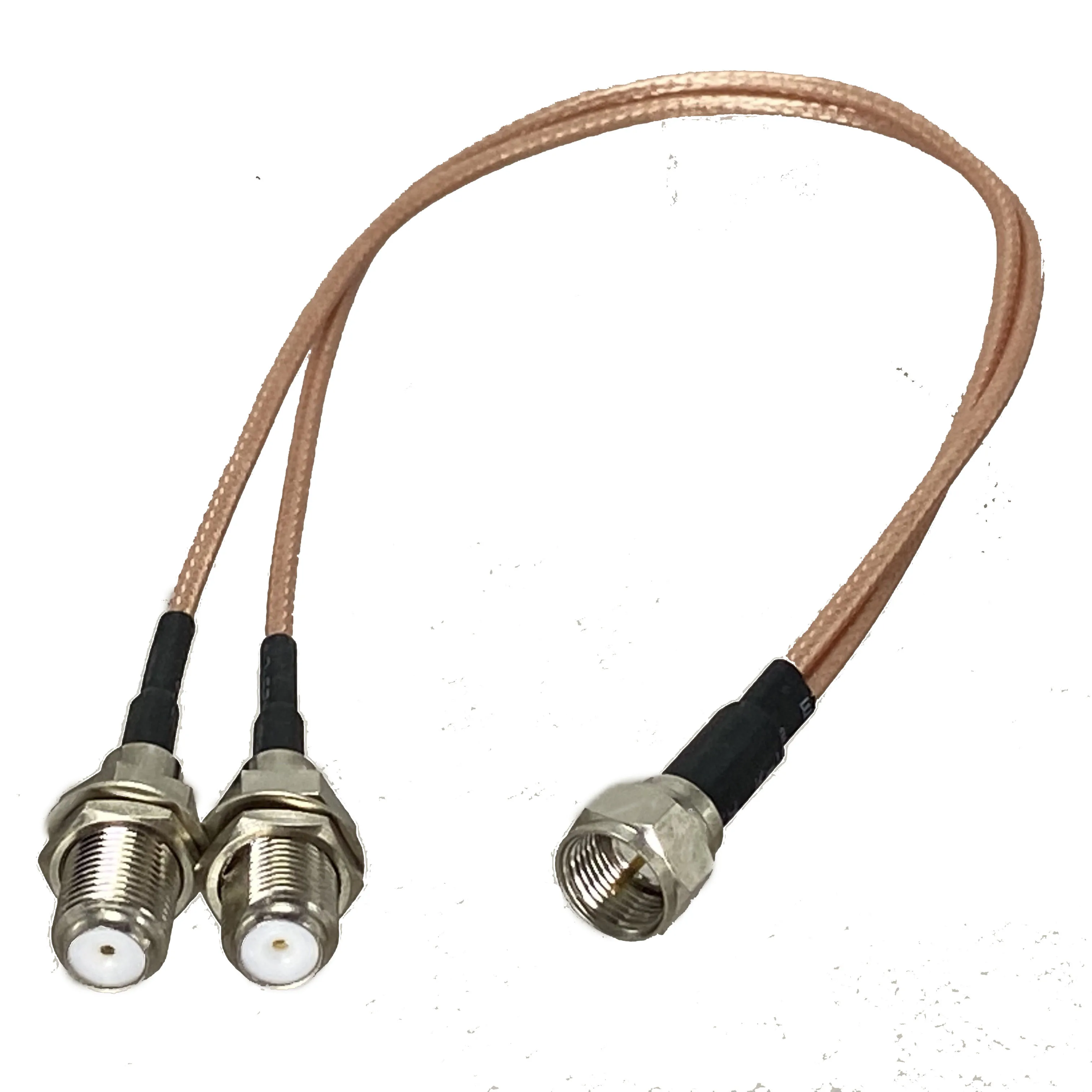 Rg316 f טלוויזיה תקע זכר כדי 2x f טלוויזיה שקע מחבר מחבר bkhead מחבר bulkhead כבל 6 אינץ ~ 10ft