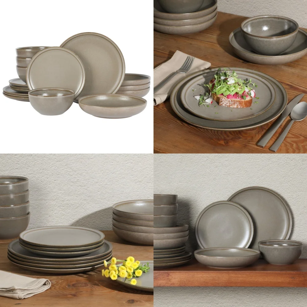 

Набор керамической посуды, матовая реактивная глазурь, набор столовой посуды из 16 предметов на 4 входят тарелки, миски, стильная керамическая посуда, идеально подходит для