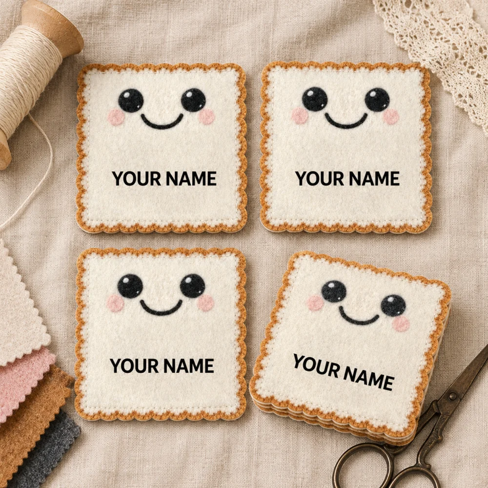 Cute Toast Bread Shape Felt Coaster 4Pcs Custom Name Non‑Slip Drink Cup Mat Personalized Home Kitchen Table Decor 10x10cm