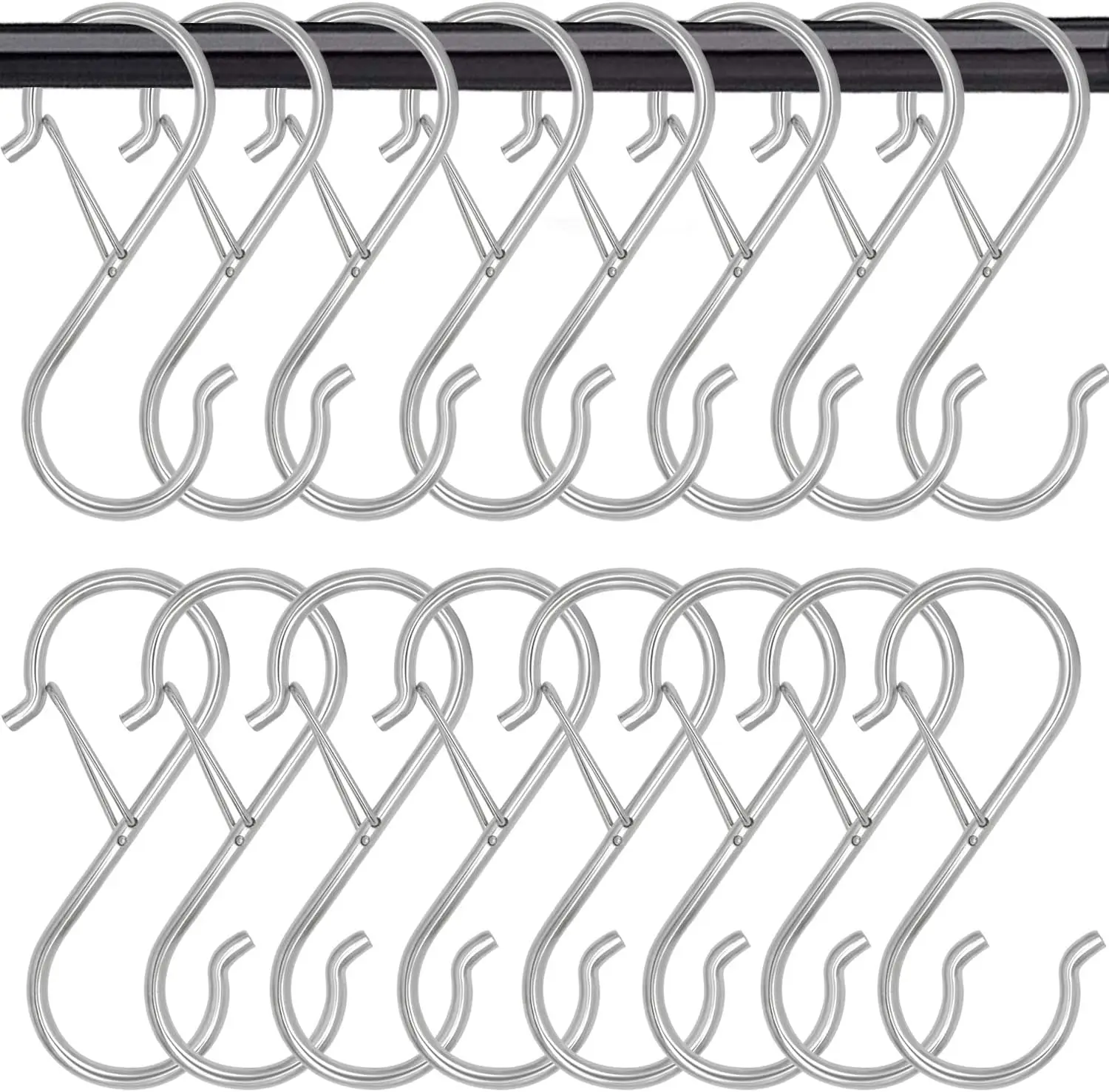 16 عبوة من خطافات S فضية مقاس 3.5 بوصة، شديدة التحمل مع إبزيم أمان للمطبخ والخزانة وتعليق النباتات