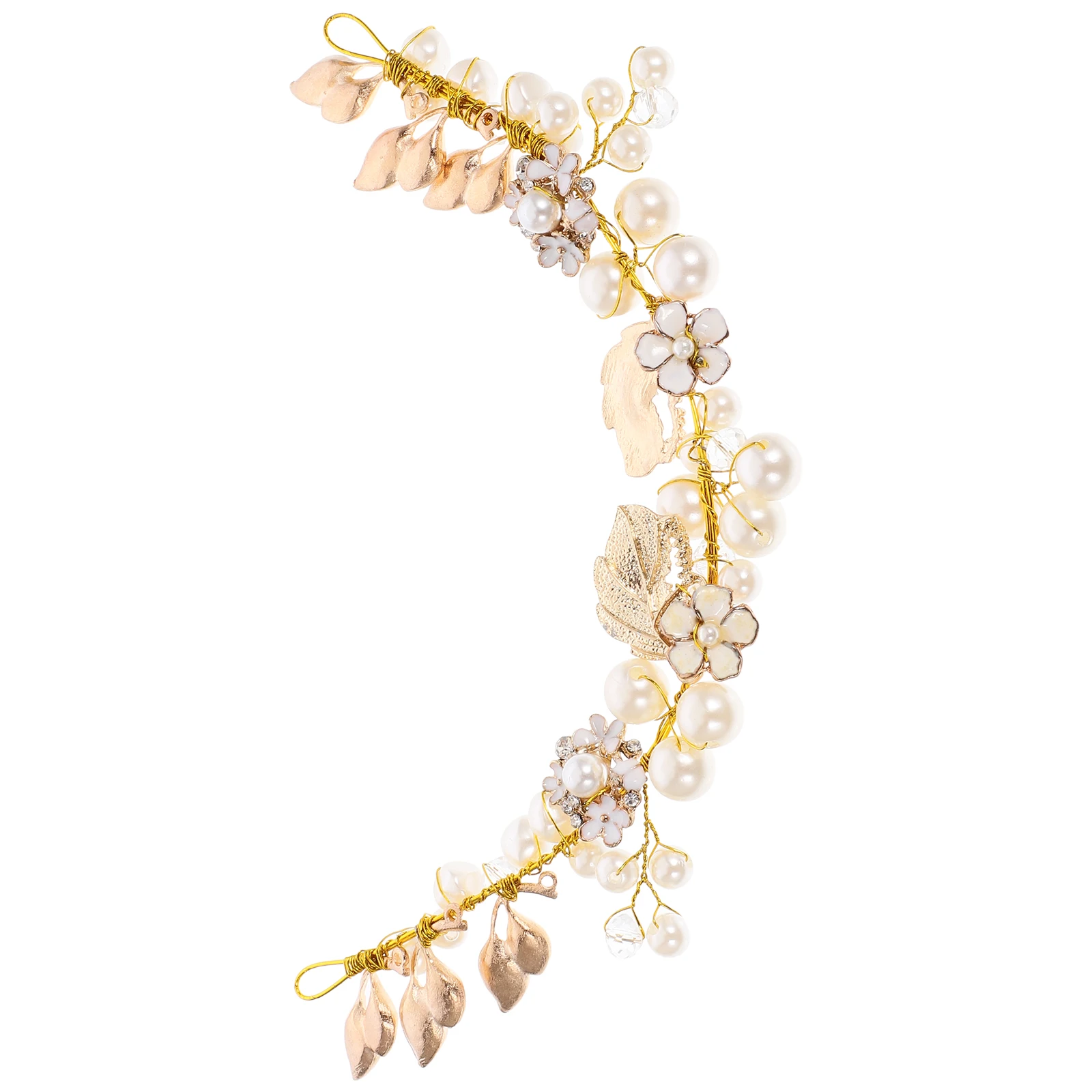

Pearl Headdress Wedding Hair Accessories Bridal Headpiece Rhinestones Headbands Leaf Women Golden Color Handcrafted Comfortable