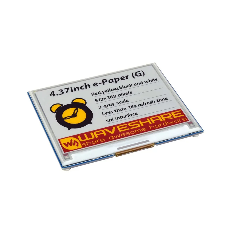 Waveshare 4.37inch E-Paper Module (G), 512 × 368, Red/Yellow/Black/White Low Power, Wide Viewing Angle, Paper-Like