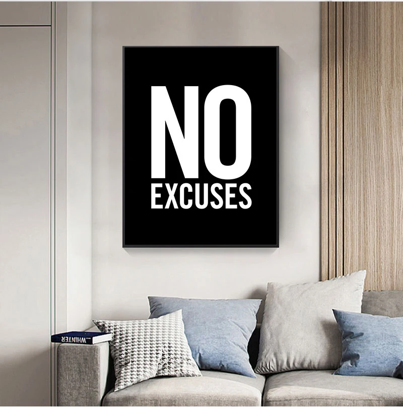 No Excuses Inspirational Quote Fitness Poster Gym Wall Decor , Motivational Art Typography Modern Canvas Painting Decoration