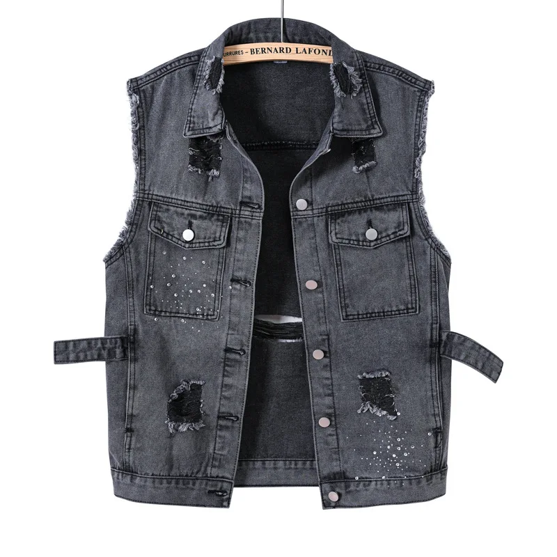 

New 2022 Denim Vest Men Punk Rock Rivet Cowboy Black Jeans Waistcoat Fashion Men Motorcycle Style Sleeveless Jeans Jacket