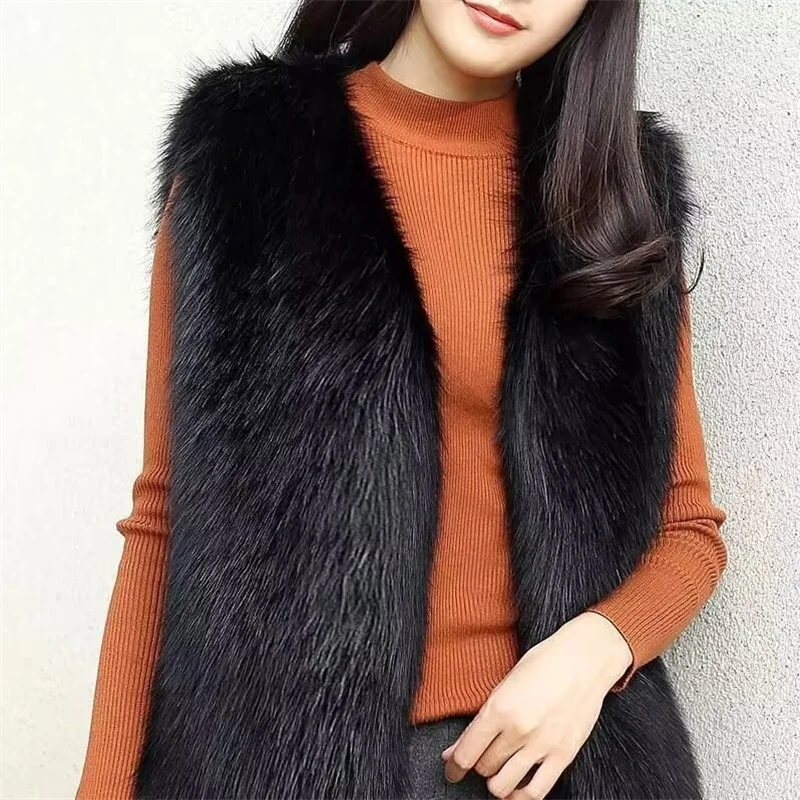 Autumn Winter New Elegant Versatile Women's Faux Fur Vest Coat Korean Version Loose Casual Faux Fur Female Tank Top Jacket