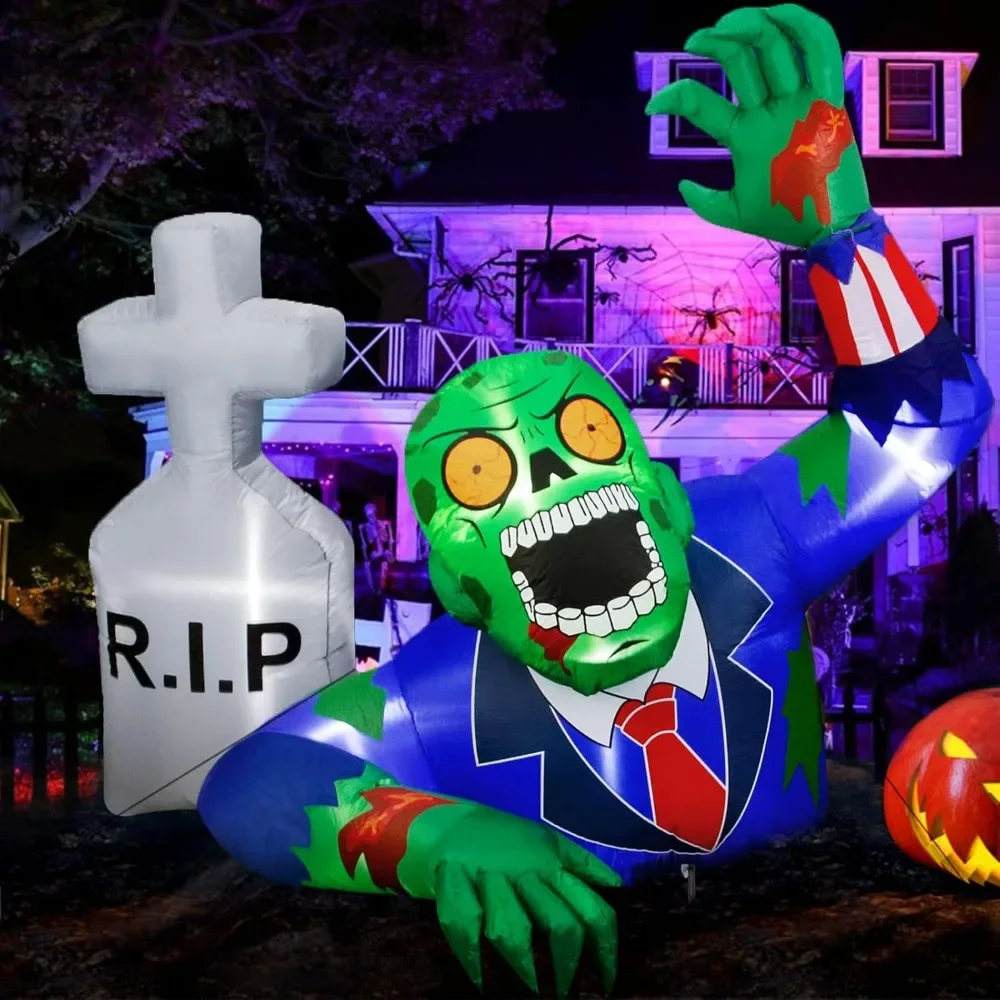 6Ft Halloween Inflatables Outdoor Decorations, Zombies with Tombstone Yard Decorations with LED Lights for Halloween Decoration