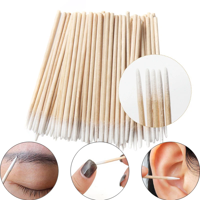 300Pcs Nails Art Wood Cotton Swab Clean Sticks Buds Tip cuticle pusher Head Manicure Detail Corrector Nail Polish Remover Tools