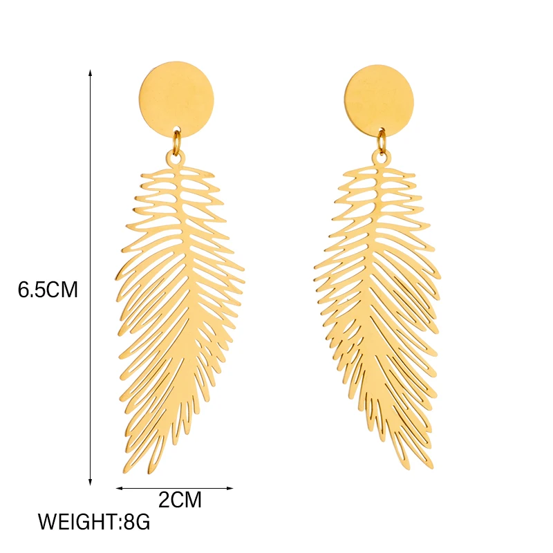 XIYANIKE 316L Stainless Steel Golden Earrings Feather Pendant New Arrival Accessories for Women Temperament Jewelry Gift Серьги