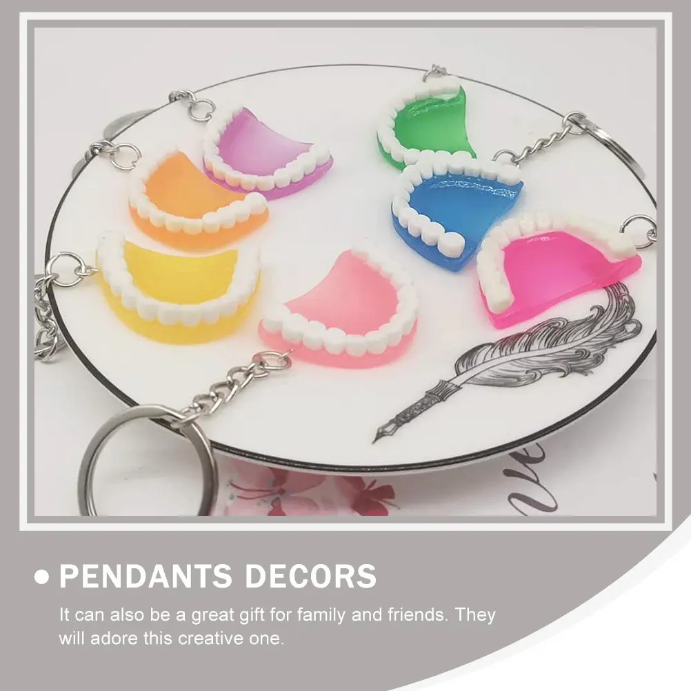 10pcs Halloween False Teeth Keychains – Resin Skull Pendant Keyrings for Bags, Cars, Party Decor
