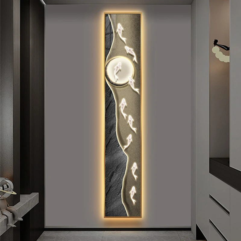 Imagem -05 - Moderno Nove Peixes Imagem Luminescente Pintura Interior Led Lâmpada de Parede para Sala Estar Corredor Sala Jantar Decoração Suspensão