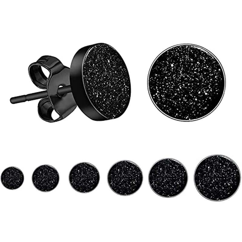 WKOUD 1/6 Pairs Of Round Earrings Set Punk Fashion Stainless Steel Hypoallergenic Matte Matte Black 3mm-8mm For Men Women