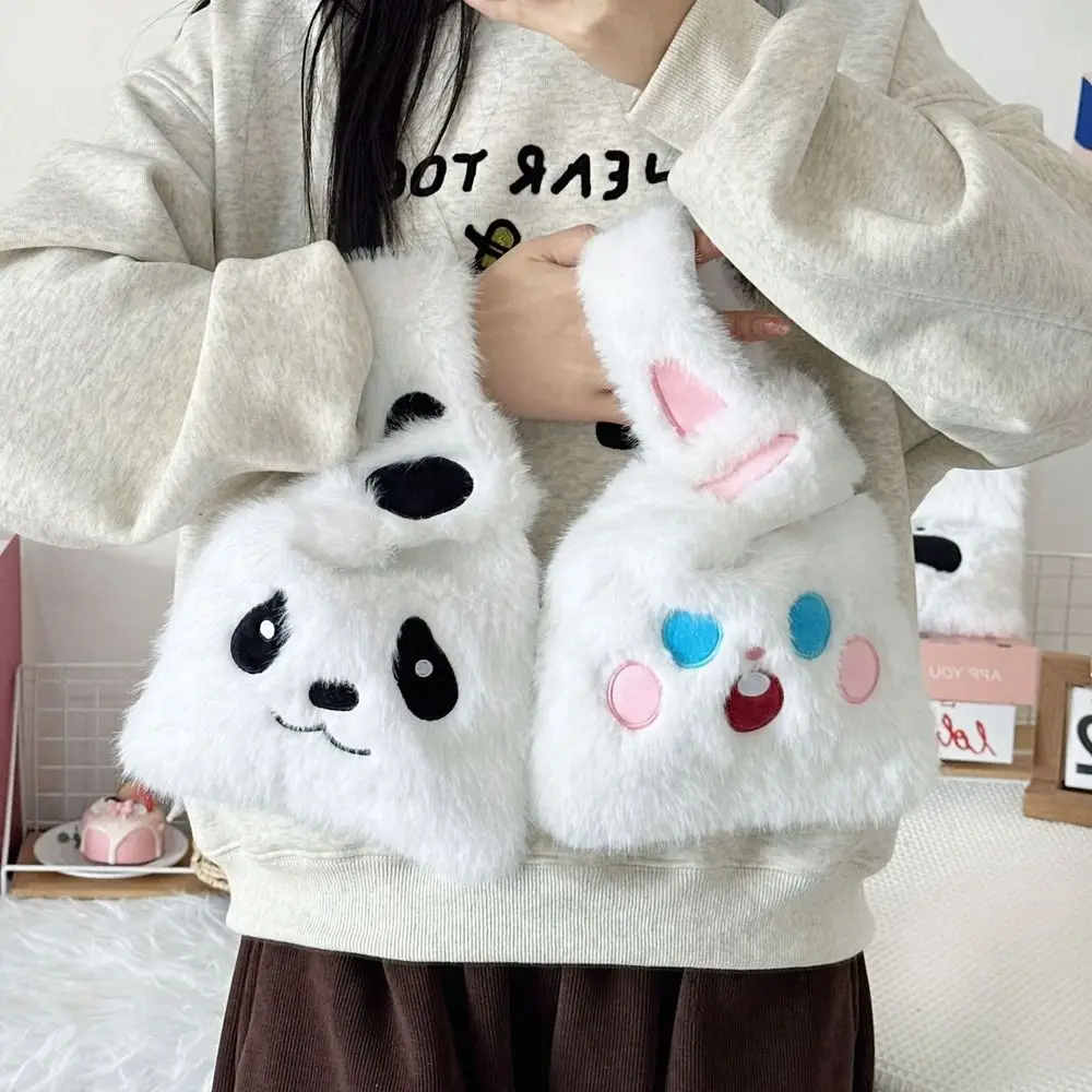 

Casual Cute Knot Wrist Bag Purse Rabbit Plush Bag Storage Bag Cartoon Panda Handbag Girl