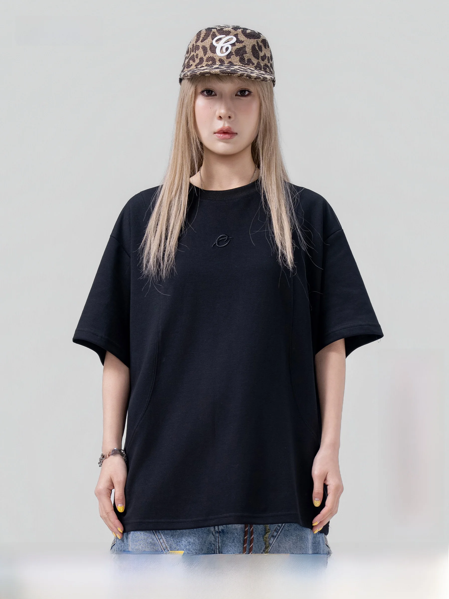 Loose Casual American Decomposition round Neck Short Sleeve T-Shirt Men Women Summer New Style Heavy Five Sleeve Top